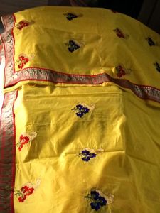Brand New Yellow+With+Red Lace Border ChanderiSilk