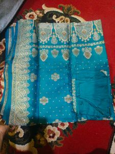 Beautiful Teal Brocade Saree