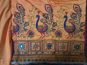 Embroidered yellow red  Peacock Saree