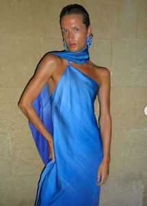 mango asymmetric trendy Blue One-Shoulder dress