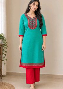 Elegant Teal Kurti with Red Accents
