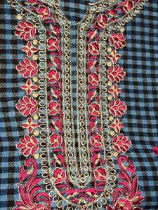 Embroidered Plaid Salwar Kameez Suit