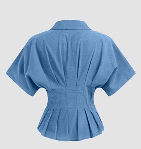 Stylish Blue Pleated Peplum Shirt