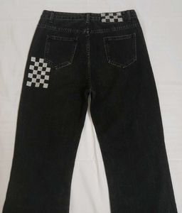 Black Checkerboard Flared Jeans