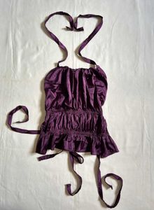 Satin Halter Neck Ruffle Top