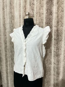 Chic White Eyelet Flutter Sleeve Top