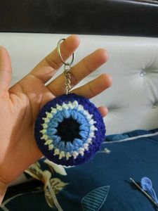 Crocheted Evil Eye Keychain