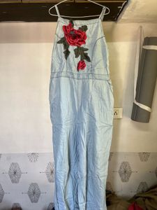 Denim Overalls with Floral Detail
