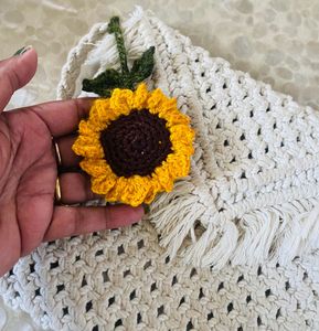 Handmade Crochet Sunflower Keychain Charm