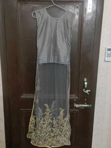 get free earrings Grey Embroidered Lehenga Choli