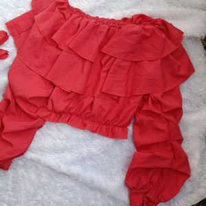 Chic Red Half Shoulder Top