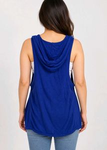 Blue Sleeveless Hooded Cardigan