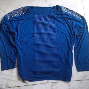 Embellished Blue Long Sleeve T-Shirt