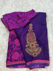 Elegant Purple Saree with Intricate Embroidery