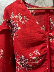 Chic Red Floral Ruffle Dress