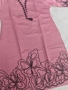 Pink Kurta with Floral Neckline and Pant