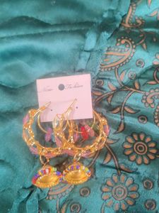 Gold Jhumka Earrings with Beads