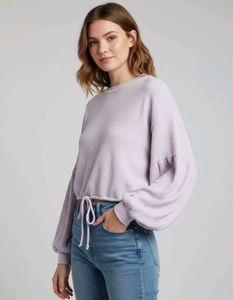 Lavender Waffle Knit Cropped Pullover