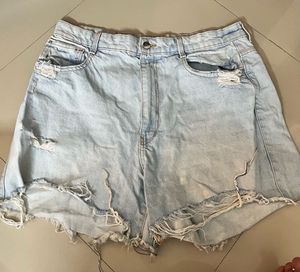 Distressed Light Wash Denim Shorts