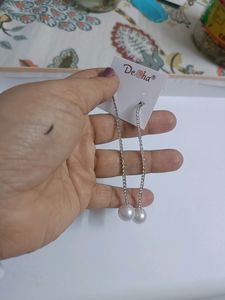 Beautiful Party Wear Long Silver Earrings