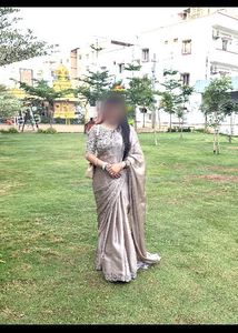 Elegant Metallic Saree with blouse Fringe
