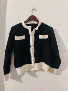 Chic Black & White Knit Cardigan