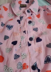 Cute Pink Girls Cotton Co-ord Set | Heart Print Sh