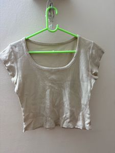 Cream Ribbed Cropped Top