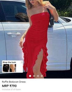 Stunning Red Ruffled Bodycon Dress