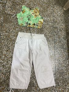 Stylish White Capri and crop top for Women