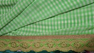 Golden andLight Green Gingham Saree  for women