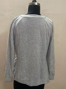 Grey Knit Sweatshirt with Ruffle Detail