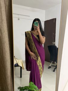 Elegant Purple Saree with Rich Golden Border