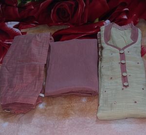 Elegant Cream Kurti with Pink Embroidery