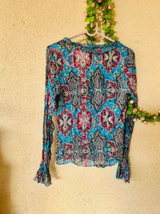 Boho Paisley Print Long Sleeve Blouse