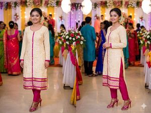 Elegant Cream Kurta with Pink Pants