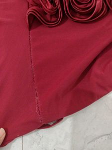 Elegant Red Ruffled Neckline Dress