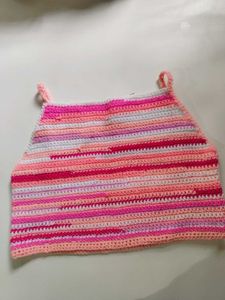 Crochet Pink Striped Crop Top