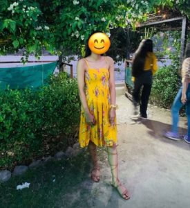 Yellow Floral Print Beach Dress