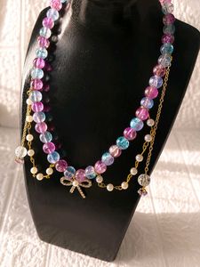 Cute Beaded Handmade Necklace with Bow Charm