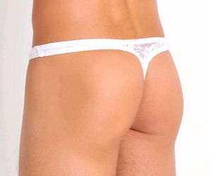 mens mesh White transparent Lace Thong
