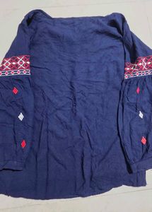 Embroidered Blue Cotton Kurta