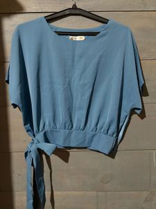 Blue Tie-Waist Top