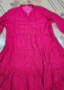 Vibrant Pink Broderie Tiered Dress