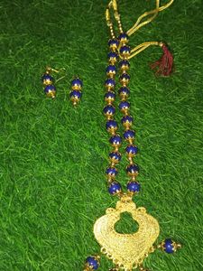 Blue Beaded Gold Necklace Set