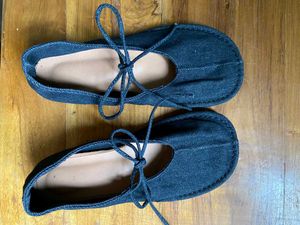 Denim Flats with Tie-Up Detail
