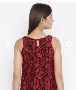 Black Red Lace Embroidery Floral Top By AND