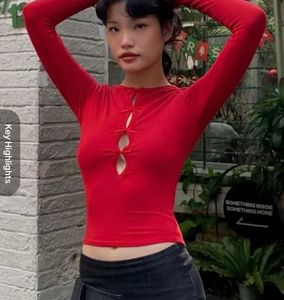 Red Long Sleeve Cutout Top &amp; white tank to
