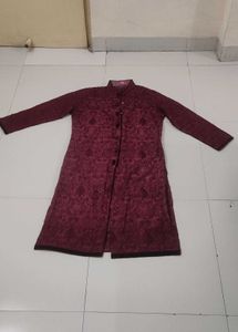 Maroon Embroidered Sherwani Style Kurta