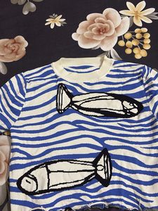 Unique Fish Print Striped Sweater